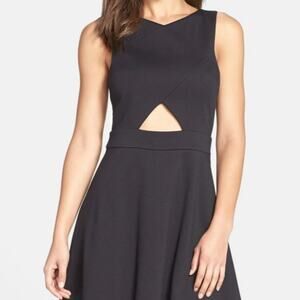 CeCe Womens Sz 4 Black Sleeveless Ponte Skater Dress with Midi Cutout